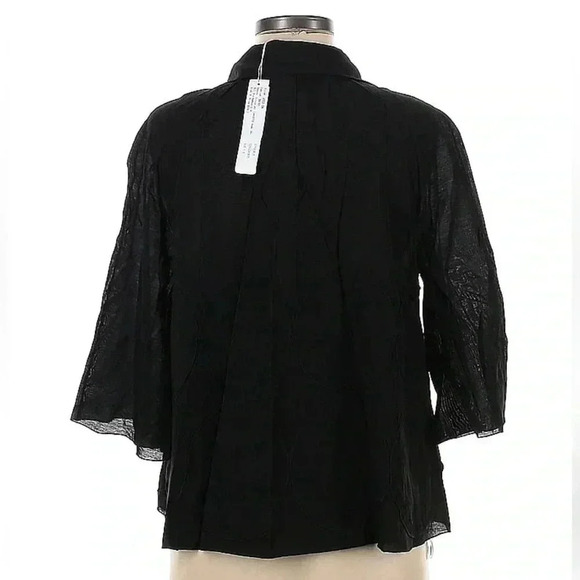 Redwood Court | Black Silk 3/4 Sleeves Button Down Blazer Size 6 NWT - Picture 2 of 6